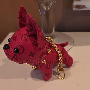 Pink Dog Keychain with Gold Accents And Gold Spiked Collar